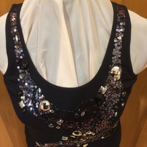 Black Knit Tank w Sequin/Bead Embellishment L